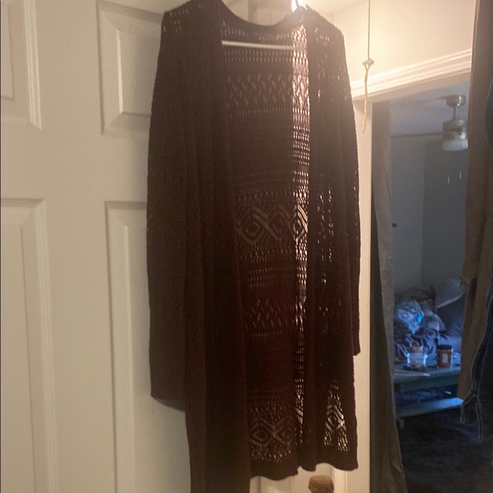 Black Crochet Open Cardigan